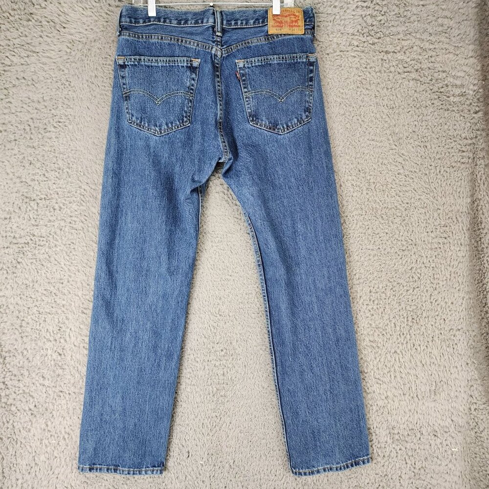 Levis Jeans Mens 34x32 505 Medium Wash Cotton Mid Rise Regular Fit Straight Leg